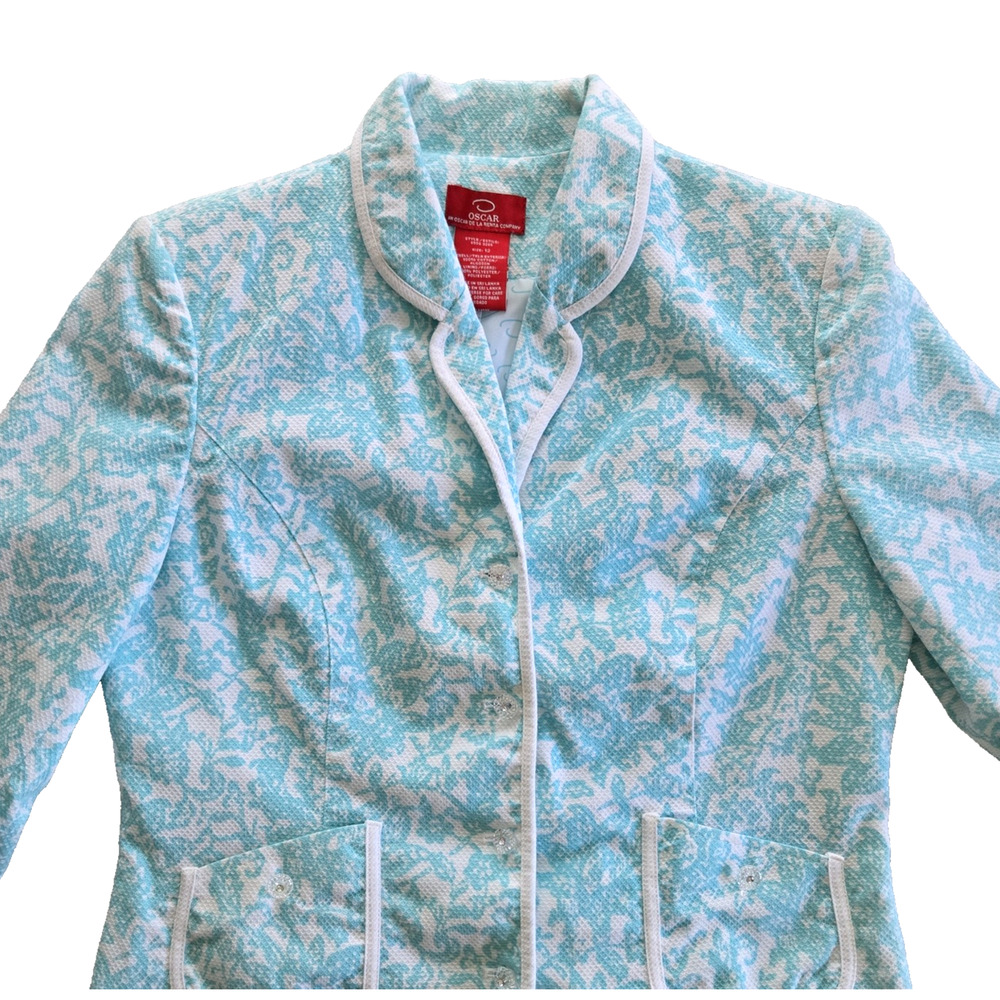Oscar by Oscar de la Renta Blazer Womens 12 Cotton Floral Classic Preppy Twee - Picture 2 of 13